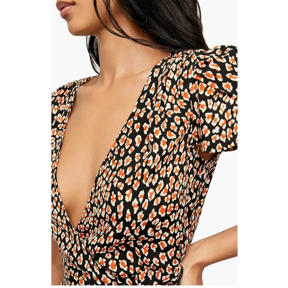 Free People Jess Wrap Dress Floral Midi Surplice Boho Small - Picture 5 of 12